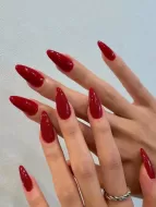 Red Long Almond 50pc Nail Set