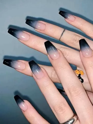 Black Ombre French Tip Long Square 50pc Nail Set