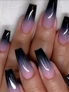 Purple Black Ombre French Tip Long Square 50pc Nail Set