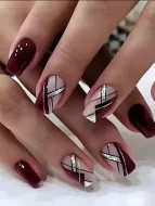 Burgundy and Silver Medium Square 50pc Nail Set