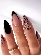 Pink Black Leopard Long Almond 50pc Nail Set