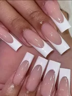 White French Tip Long Square 50pc Nail Set